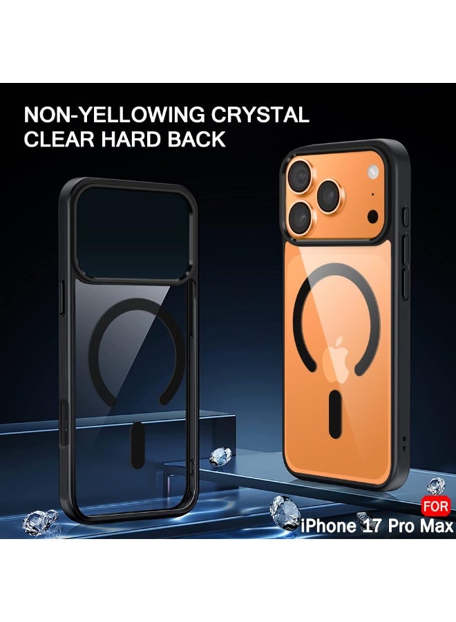 iPhone 17 Pro Max Case Compatible with Mag-Safe, Clear Hard PC Anti-Yellowing Back with Shock-Absorbing Silicone Frame – Black - Image 4
