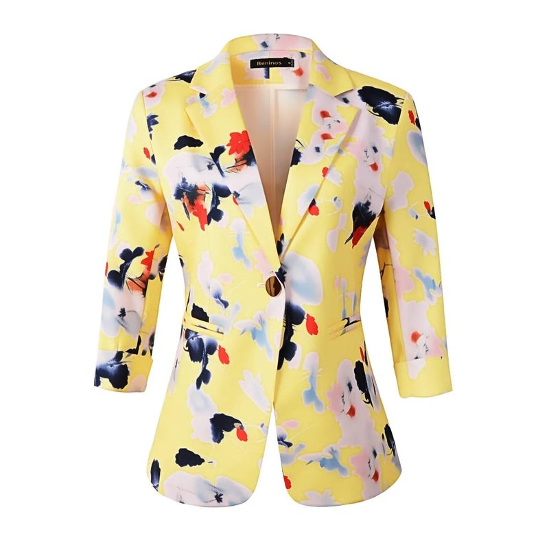 Beninos Womens Blazers 3/4 Sleeve Lightweight Office Work Blazer Jacket (1905 Yellow, L) - Image 1