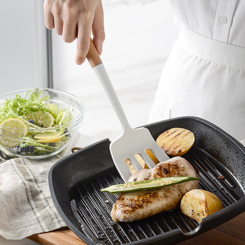 Milky White Wooden Handle Silicone Kitchen Cooking Set 12-Piece Kitchen Tool Set 12-Piece Kitchen Set - Image 5