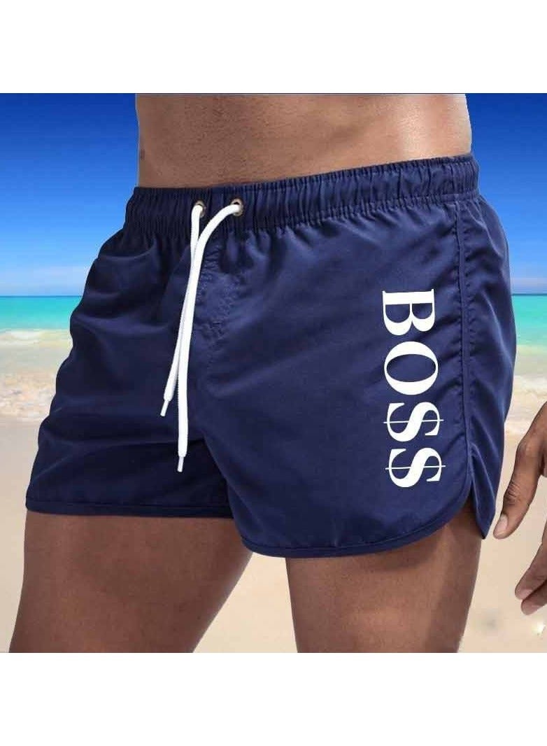 BOSS شورت سباحة سريع الجفاف للرجال من Boss Octopus بشعار متباين، أزرق داكن - Image 1