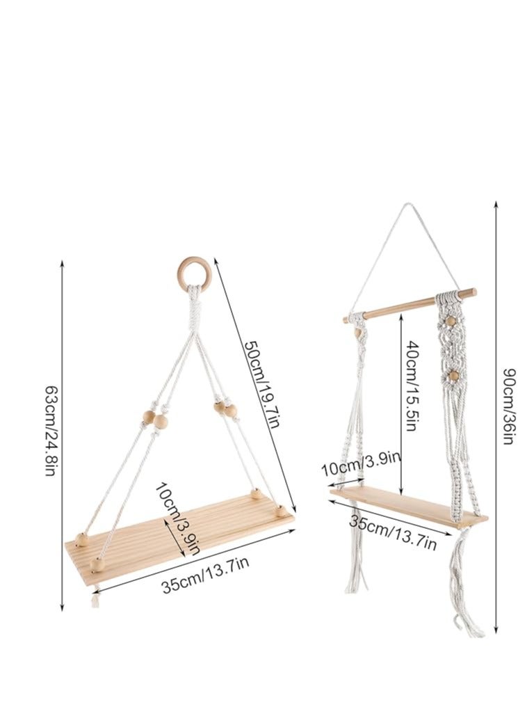 انتيكيانو "رف حائطي خشبي" مكرمية - Image 3