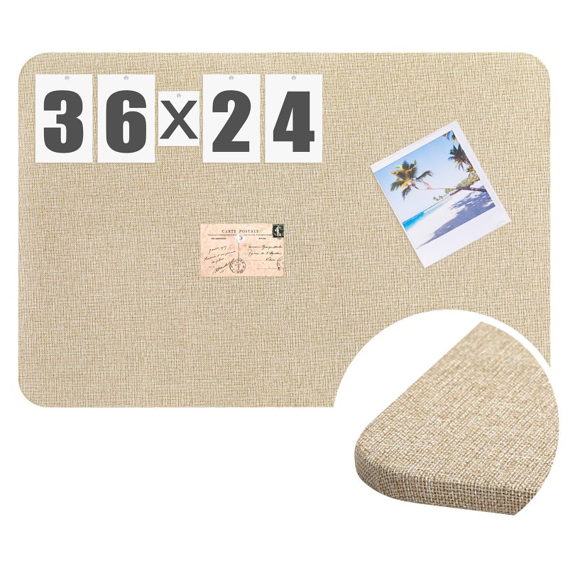 Hahafelt 36"x 24" Linen Fabric Bulletin Board Pinboard for Walls Display Frameless Pinboard Display Notice Memory Board for Office Walls Home Kitchen Easy to Install(Brown) - Image 1