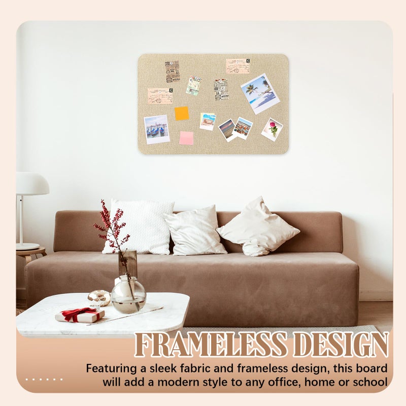 Hahafelt 36"x 24" Linen Fabric Bulletin Board Pinboard for Walls Display Frameless Pinboard Display Notice Memory Board for Office Walls Home Kitchen Easy to Install(Brown) - Image 5
