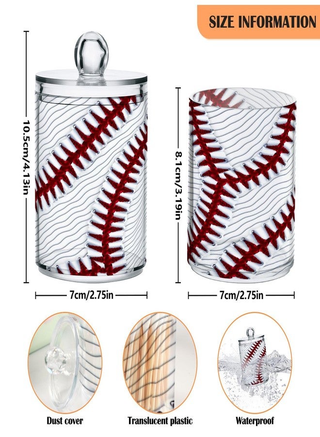 ATTX Sport Baseball Print Qtip Holder Dispenser for Cotton Ball, Cotton Swab,Plastic Clear Apothecary Jar, Home Décor Kitchen Storage Jar,2 Pack - Image 2