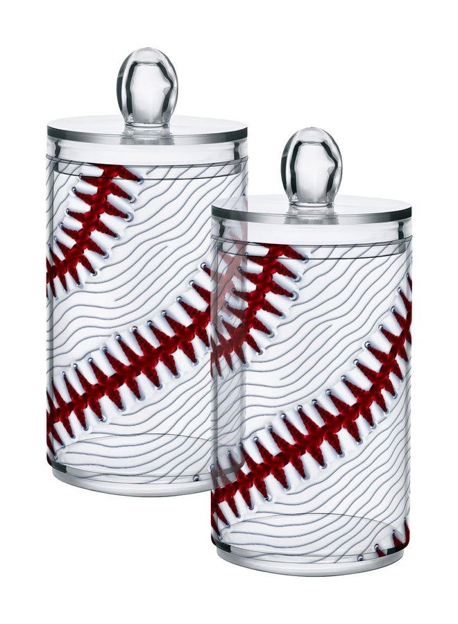 ATTX Sport Baseball Print Qtip Holder Dispenser for Cotton Ball, Cotton Swab,Plastic Clear Apothecary Jar, Home Décor Kitchen Storage Jar,2 Pack - Image 1