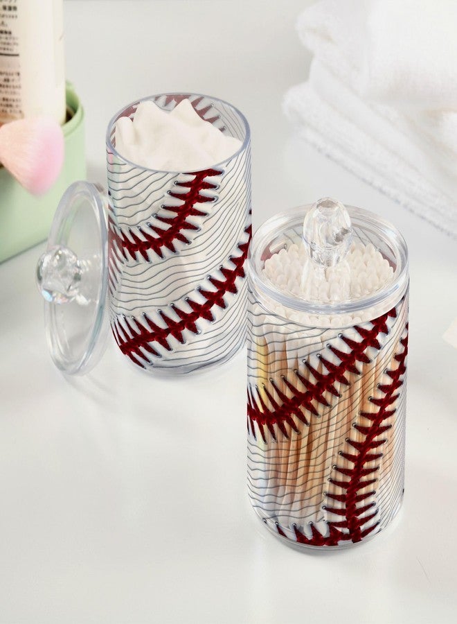 ATTX Sport Baseball Print Qtip Holder Dispenser for Cotton Ball, Cotton Swab,Plastic Clear Apothecary Jar, Home Décor Kitchen Storage Jar,2 Pack - Image 4