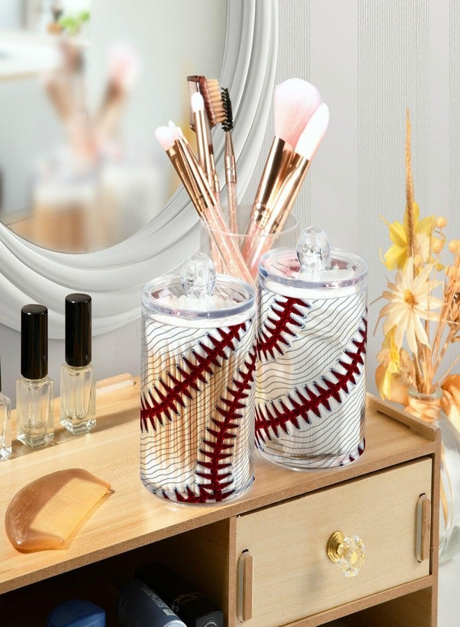 ATTX Sport Baseball Print Qtip Holder Dispenser for Cotton Ball, Cotton Swab,Plastic Clear Apothecary Jar, Home Décor Kitchen Storage Jar,2 Pack - Image 5
