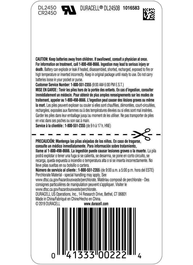 Duracell  2450 3V Lithium Coin Battery  long lasting battery  1 count