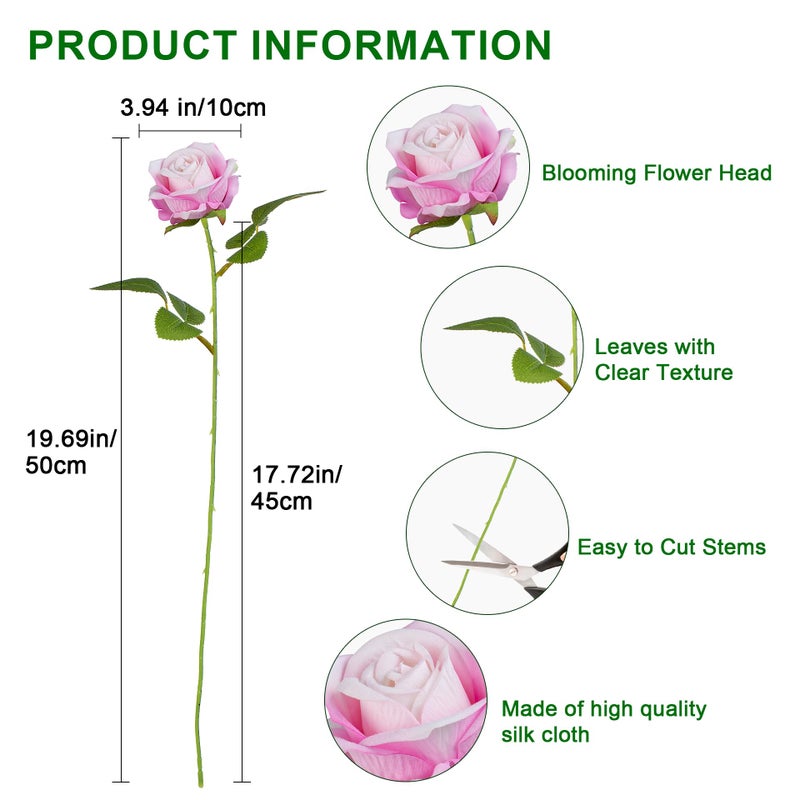 Uqueeten Artificial Flowers Roses Touch Fake Rose Bouquet Flower Stem Fo Wedding Centerpieces DIY Wreath Home Decorations Silk Roses Fo Mothers Party Fake Outdoor Flowers Decor 19.6"(Deep Pink 50PCS) - Image 3