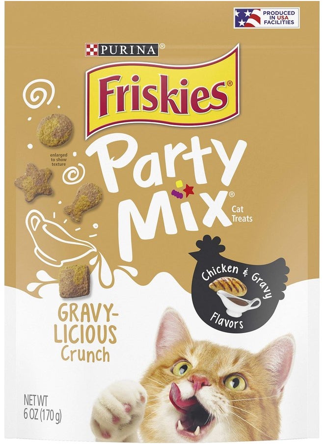 فريسكس وجبة خفيفة للقطط من PURINA FRISKIES PARTY MIX Chicken and Gravy Crunch، كيس قابل لإعادة الغلق، 6 أونصة - 0050000169251 