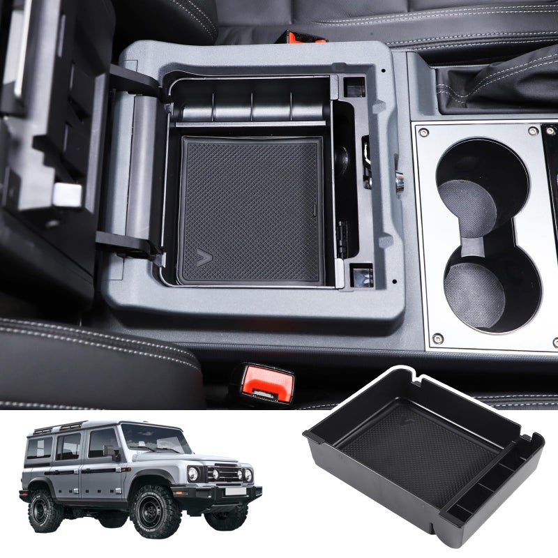 Bekantogy Car Armrest Storage Box Tray Compatible with INEOS Grenadier 2022 2023 2024 2025 Center Console Armrest Organizer Storage Box Tray With AntiSlip Mat ABS Accessories