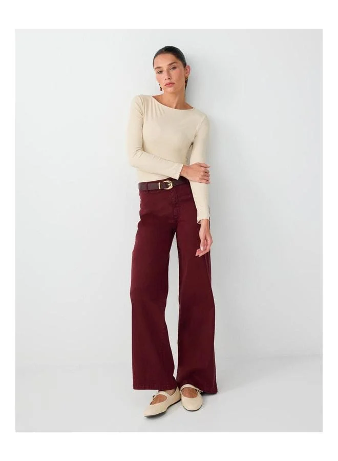 Jimmy Key Burgundy High-Waist Loose-Fit Cotton Tensile Pants.