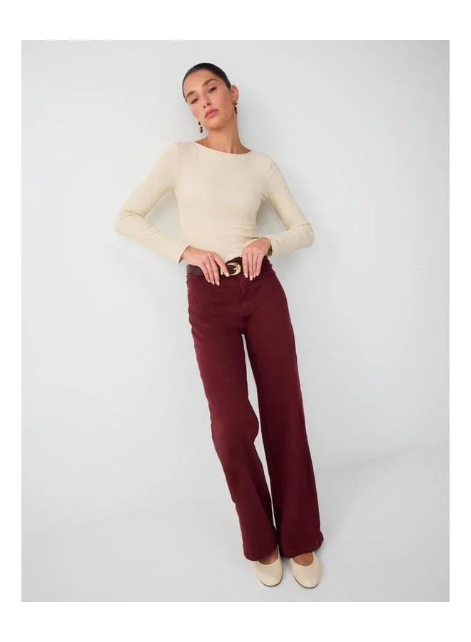 Jimmy Key Burgundy High-Waist Loose-Fit Cotton Tensile Pants.