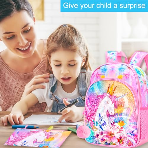 CCJPX 3PCS Unicorn Backpack for Girls, 16”Kids Preschool Sequin Bookbag and Lunch Box for Kindergarten Elementary - Image 2