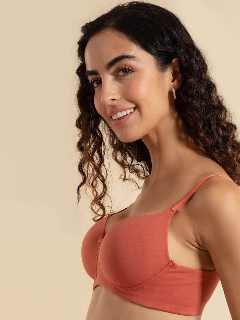 NYKD Wireless Everyday Cotton T-Shirt Bra for Women Daily Use - Wire-Free Shaping Bra, Padded, 3/4th Coverage -NYB094-CARROT-34C - Image 3