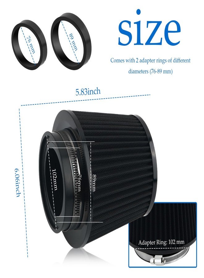 CXCCOI Cold Air Intake Filter with 76,89,102mm Adapter Ring,Round Cone Air Filter for Enhanced Engine Power,High-Performance Cold Air Intake Kit for Most Vehicles - Image 2