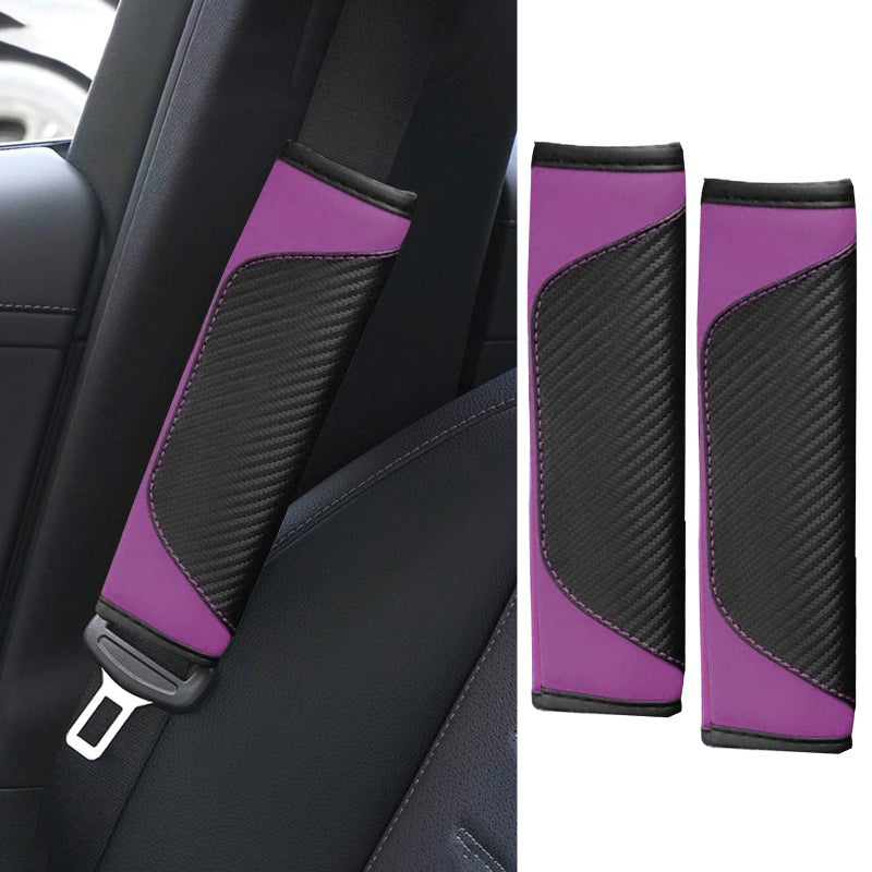 ongfuwu 2PCS Car Seat Belt Cover Pad Soft Carbon Fiber Leather Seatbelt Shoulder Protector for a More Comfortable Driving Universal Safety Belt Strap Cover to Protect Your Neck Purple - Image 3