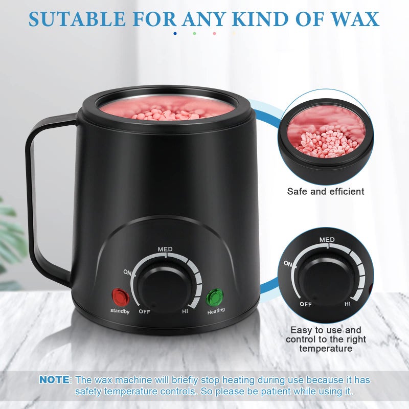 Pinkiou Waxing Kit Wax Warmer for Hair Removal, Portable Wax Machine with Hard Wax Beans for Coarse Hair Bikini Eyebrow Armpit Brazilian - Image 2