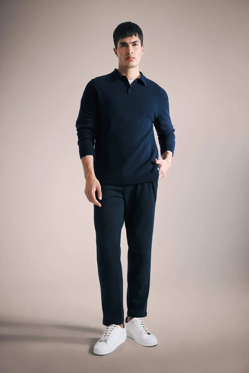 ديفاكتو 100% Wool Standard Fit Polo Collar Pullover
