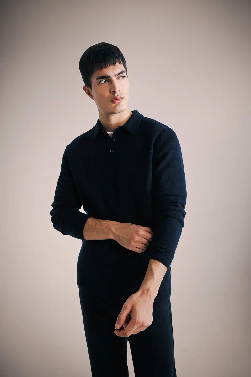 ديفاكتو 100% Wool Standard Fit Polo Collar Pullover