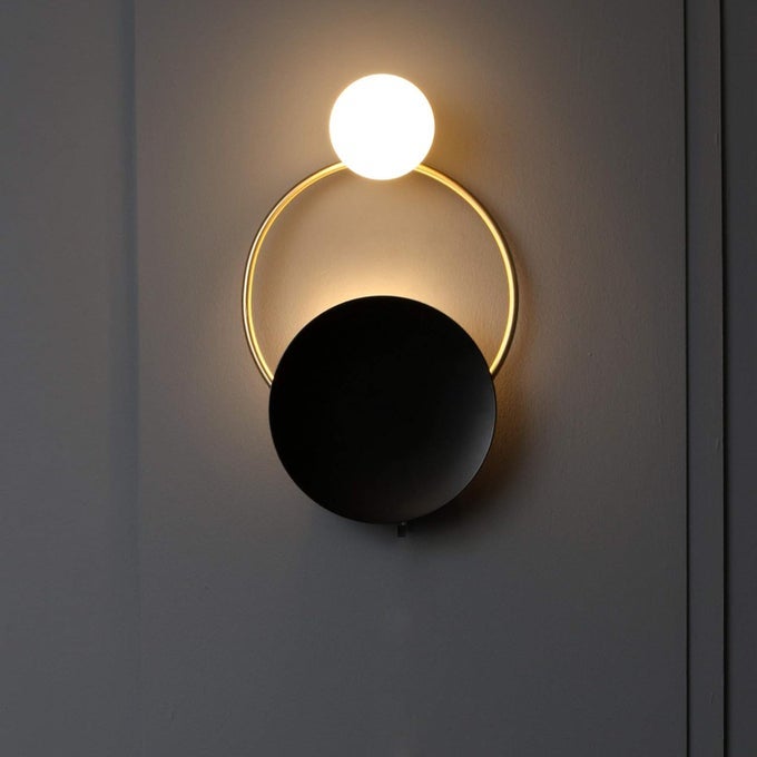 12 WATTS BLACK GOLD RING WITH SMALL FROSTED BALL LED WALL LAMP - WARM WHITE, CIRCULAR
