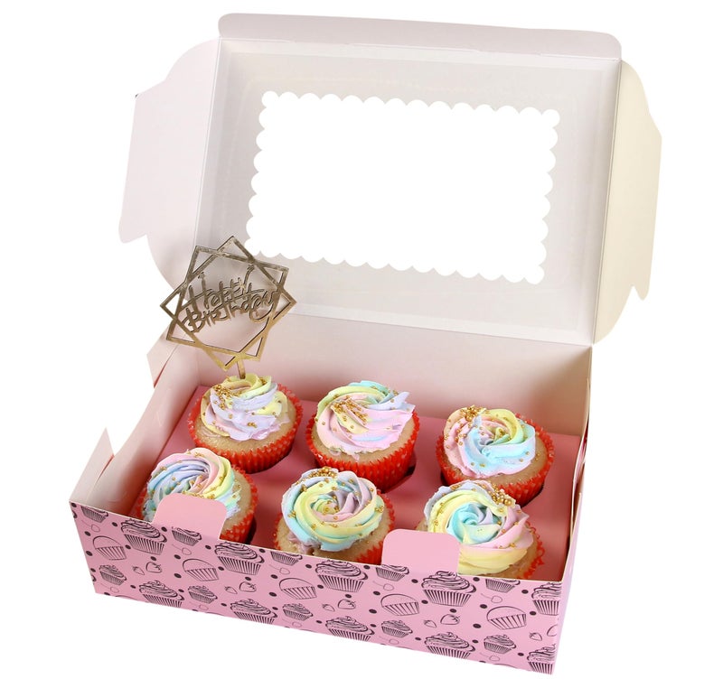 mudrit Cupcake Boxes with Insert trays (Pack of 20), Pink Cupcake Carrier, Food Grade Bakery Boxes with Windows and Inserts to Fit 6 Cupcakes Muffins or Pastries - Image 2
