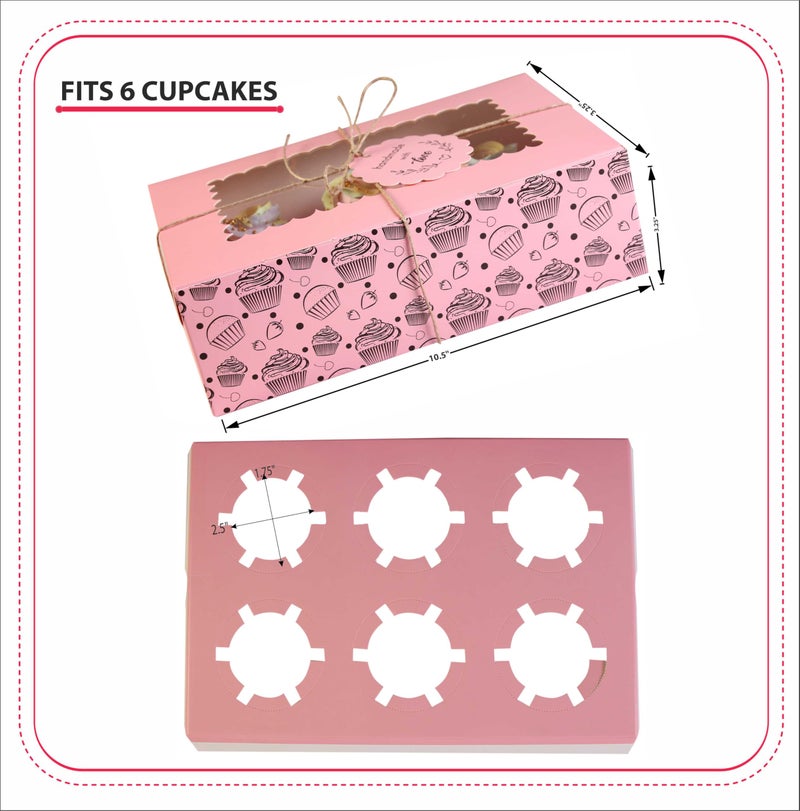 mudrit Cupcake Boxes with Insert trays (Pack of 20), Pink Cupcake Carrier, Food Grade Bakery Boxes with Windows and Inserts to Fit 6 Cupcakes Muffins or Pastries - Image 5