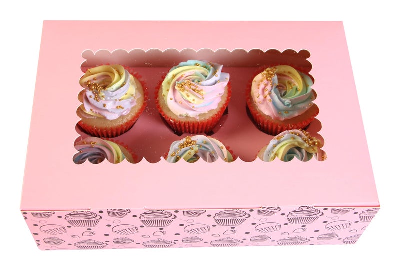 mudrit Cupcake Boxes with Insert trays (Pack of 20), Pink Cupcake Carrier, Food Grade Bakery Boxes with Windows and Inserts to Fit 6 Cupcakes Muffins or Pastries - Image 4