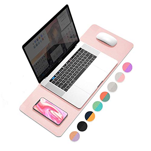 pepplo® Multifunctional Office Desk Pad, Ultra Thin Waterproof PU Leather Mouse Pad, Dual Use Desk Writing Mat for Office/Home, 60CM x 30CM (Pink + Sky Blue, 60 x 30CM) - Image 1