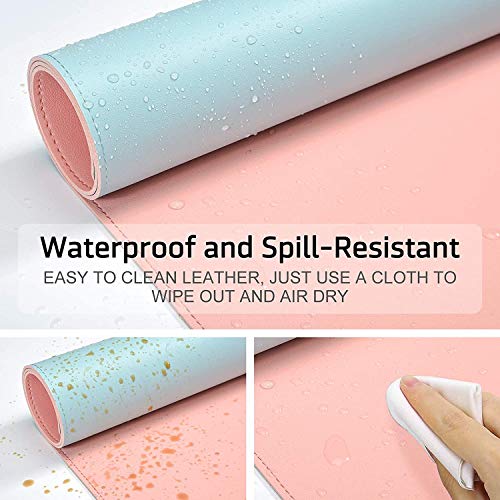 pepplo® Multifunctional Office Desk Pad, Ultra Thin Waterproof PU Leather Mouse Pad, Dual Use Desk Writing Mat for Office/Home, 60CM x 30CM (Pink + Sky Blue, 60 x 30CM) - Image 4