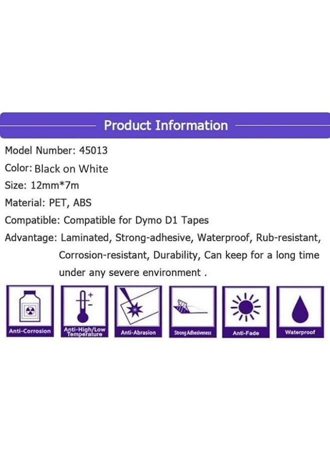 melfi Dymo D1 Compatible Labeling Tape 45013 12Mm X 7M Refills For Labelmanager And Labelwriter Models  - Image 4