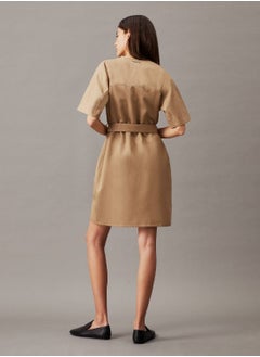 CALVIN KLEIN Women's Oversized Linen Belted Shift Dress -  cotton linen blend, Grey  - Image 2