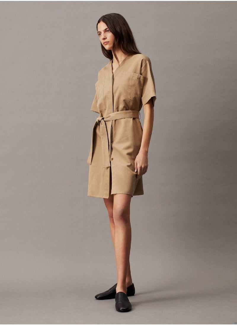 CALVIN KLEIN Women's Oversized Linen Belted Shift Dress -  cotton linen blend, Grey  - Image 1