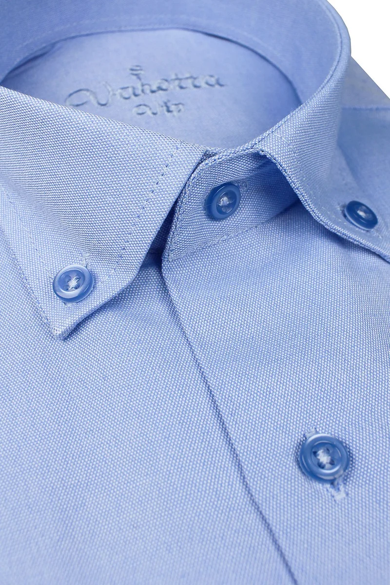 فاريتا Men's Dark Blue Short Sleeved Classic Cut Collar Buttoned Cotton Satin Shirt