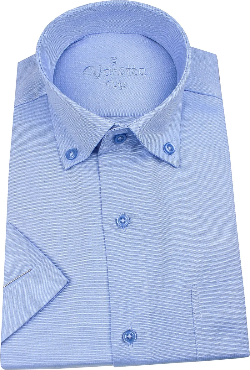 فاريتا Men's Dark Blue Short Sleeved Classic Cut Collar Buttoned Cotton Satin Shirt