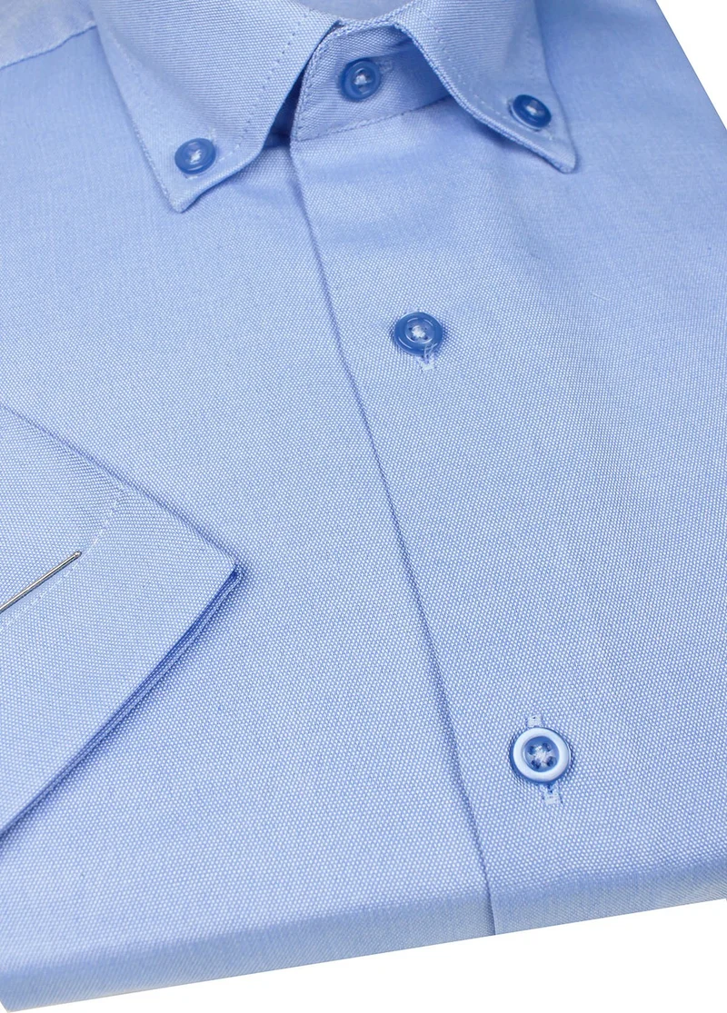 فاريتا Men's Dark Blue Short Sleeved Classic Cut Collar Buttoned Cotton Satin Shirt