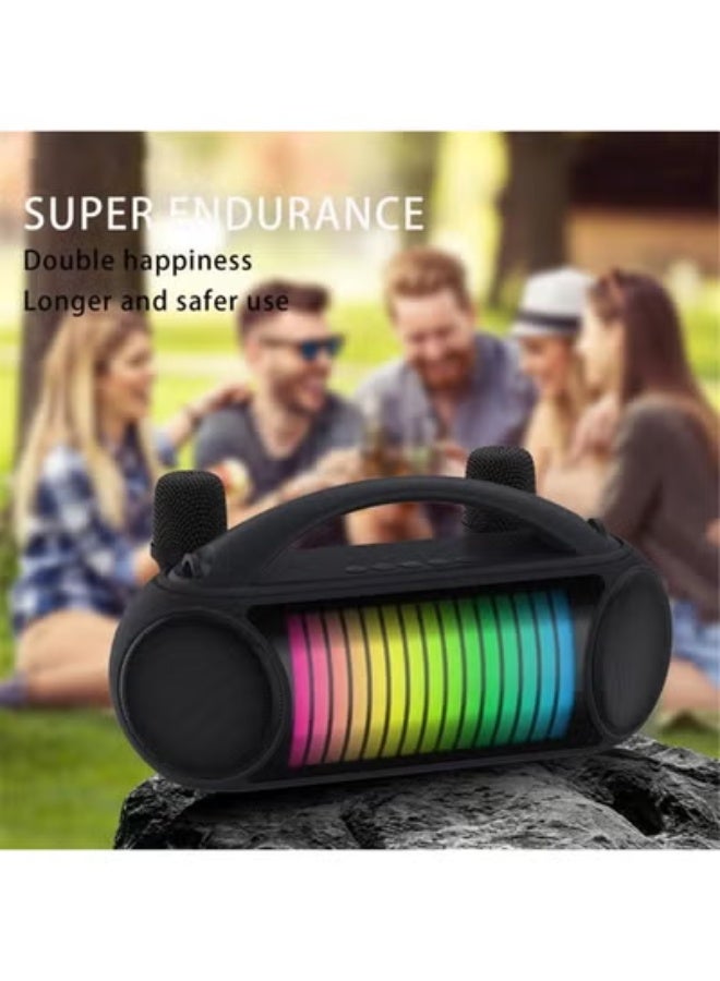 TIGER NR-222W Portable Outdoor Bluetooth Speaker with Dynamic Lights & 2 Wireless Microphones – High-Power Loudspeaker with Clear Sound, USB/TF/FM Support, Karaoke & Party Speaker System – Black - Image 4