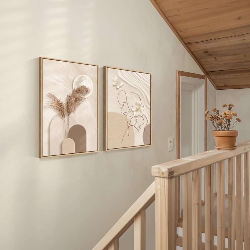 Cuspin Large Framed Neutral Abstract Wall Art for Living Room, 2 Piece Tan and Cream Beige Canvas Prints Paintings Artwork for Walls, Woman Silhouette Big Pictures for Bedroom Dining Room Office Wall Decor - Image 4