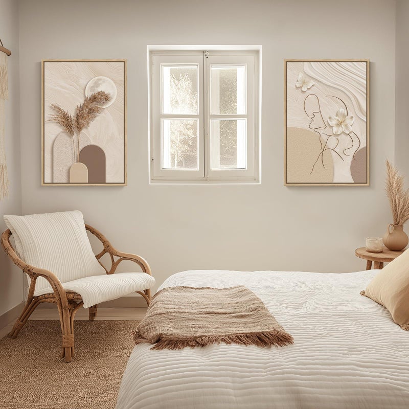 Cuspin Large Framed Neutral Abstract Wall Art for Living Room, 2 Piece Tan and Cream Beige Canvas Prints Paintings Artwork for Walls, Woman Silhouette Big Pictures for Bedroom Dining Room Office Wall Decor - Image 2