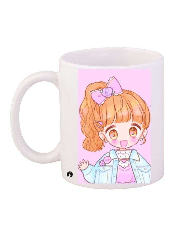 RYN Little Girl Printed Coffee Mug White/Pink/Brown 11ounce