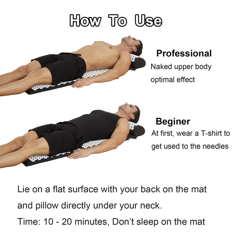 XiaoMaGe Acupressure Mat and Pillow Set with Bag - Extra Long Acupuncture Mat for Neck & Back Pain Relief- Naturally Relaxation Gift for Women - Stress Relief Massage Mat (Black) - Image 4