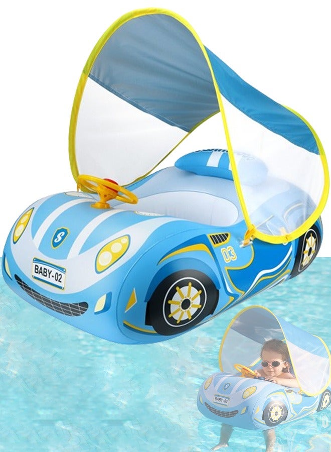 SwimBoBo Baby Swimming Float Baby Float Inflatable Car Baby Swim Float Baby Floats for Swimming Baby Pool Float with Detachable Sun Protection Canopy and Safety Seat for Kids Aged 12-48 Months (Blue) - Image 1