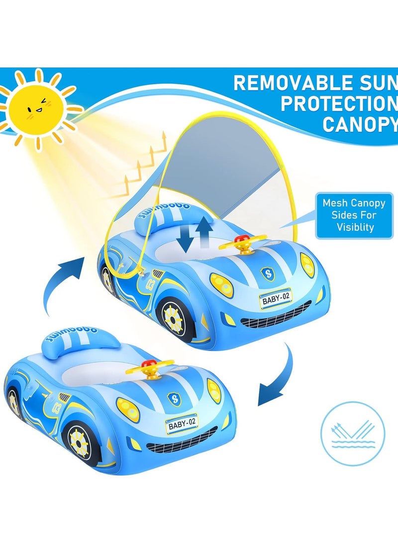 SwimBoBo Baby Swimming Float Baby Float Inflatable Car Baby Swim Float Baby Floats for Swimming Baby Pool Float with Detachable Sun Protection Canopy and Safety Seat for Kids Aged 12-48 Months (Blue) - Image 2