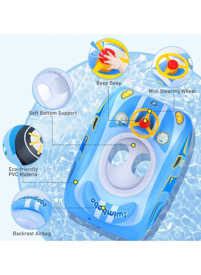 SwimBoBo Baby Swimming Float Baby Float Inflatable Car Baby Swim Float Baby Floats for Swimming Baby Pool Float with Detachable Sun Protection Canopy and Safety Seat for Kids Aged 12-48 Months (Blue) - Image 3