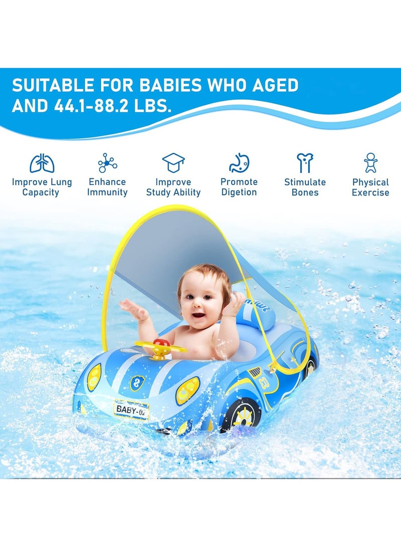 SwimBoBo Baby Swimming Float Baby Float Inflatable Car Baby Swim Float Baby Floats for Swimming Baby Pool Float with Detachable Sun Protection Canopy and Safety Seat for Kids Aged 12-48 Months (Blue) - Image 4