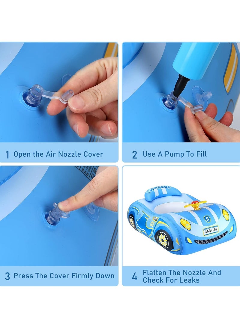SwimBoBo Baby Swimming Float Baby Float Inflatable Car Baby Swim Float Baby Floats for Swimming Baby Pool Float with Detachable Sun Protection Canopy and Safety Seat for Kids Aged 12-48 Months (Blue) - Image 5