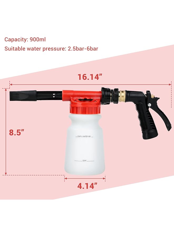 Excefore Car Wash Foam Gun With Adjustable Pressure And Concentration - Includes Brass Connector & Car Washing Mitts, Compatible With Most Garden Hoses (Red) - Image 2