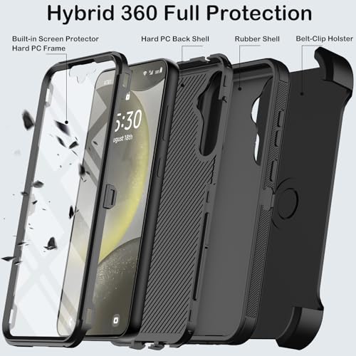 KECAI for Samsung Galaxy S24 Plus Case with Belt Clip Holster & Kickstand,Built-in Screen Protector,Heavy Duty Shockproof Drop Protection Military Grade Full Body Rugged Phone Cover (6.7") (Black) - Image 3