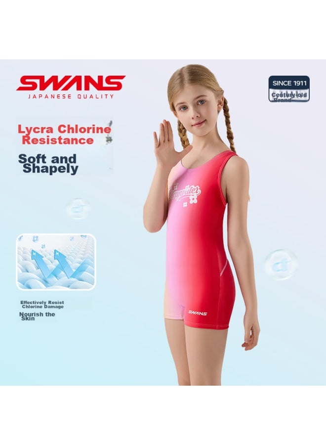Speed Vision Swans Children's One-piece Swimsuit For Girls, Square-leg Training Swimwear, Chlorine-resistant Quick-dry 241 Pink 120 - Image 3