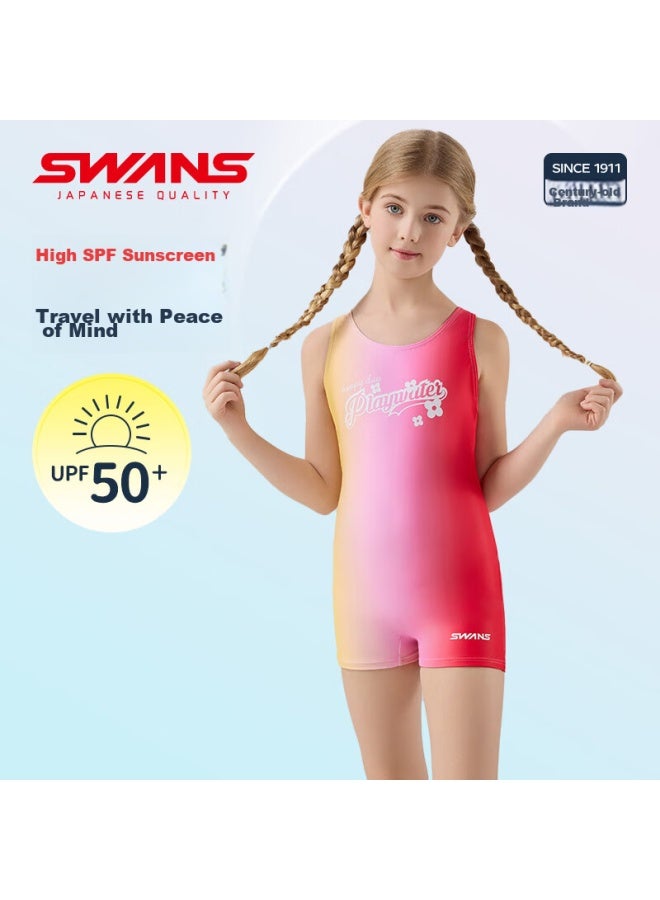 Speed Vision Swans Children's One-piece Swimsuit For Girls, Square-leg Training Swimwear, Chlorine-resistant Quick-dry 241 Pink 120 - Image 2
